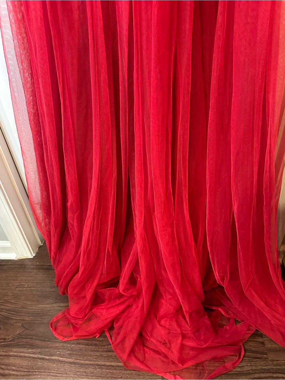 Red Tulle Ruffle Halter Maxi Gown Formal Dress Women’s Medium - Picture 10 of 12